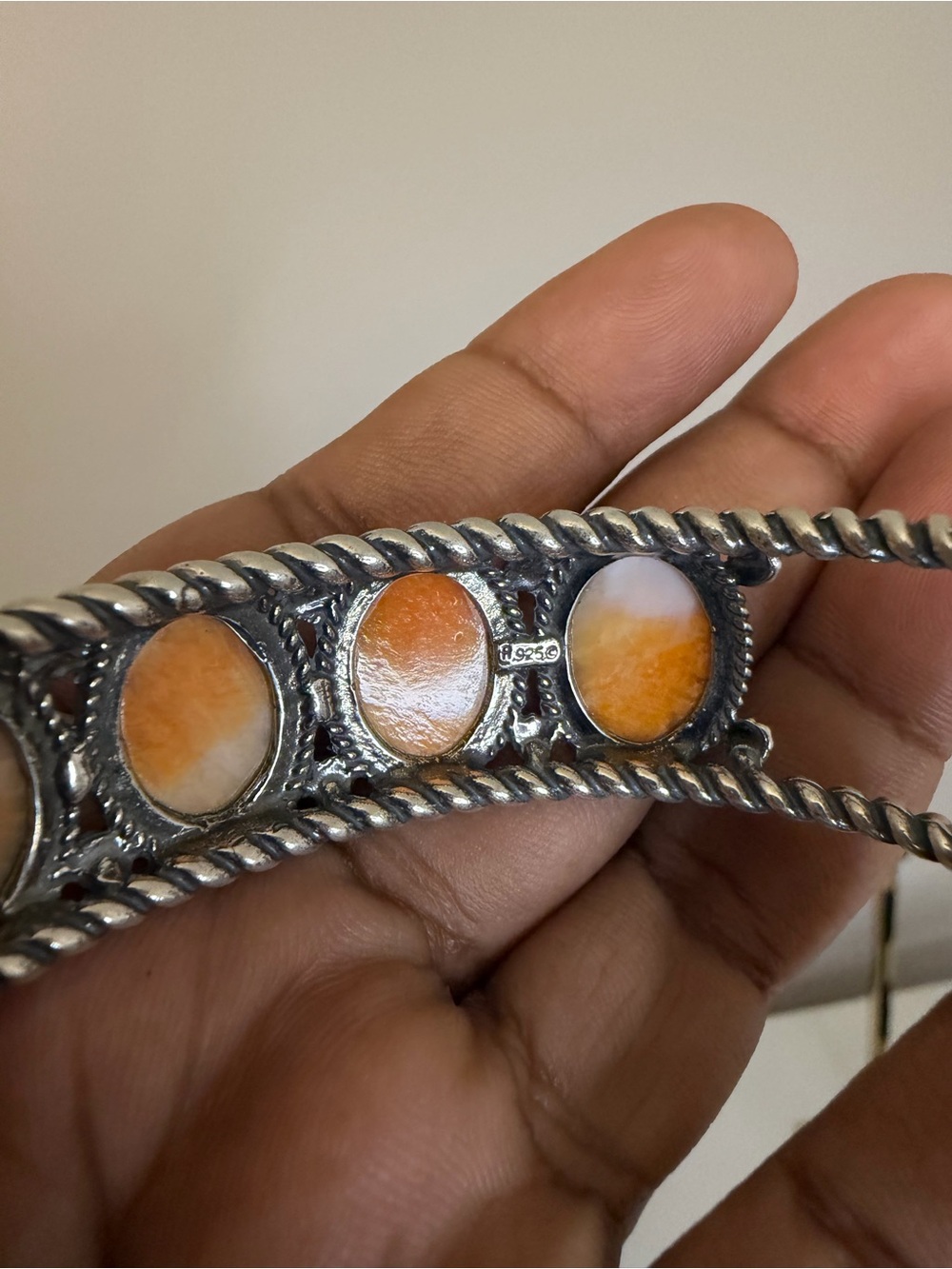 Carolyn Pollack Silver Cuff Bracelet with Orange Spiney - Picture 3 of 4